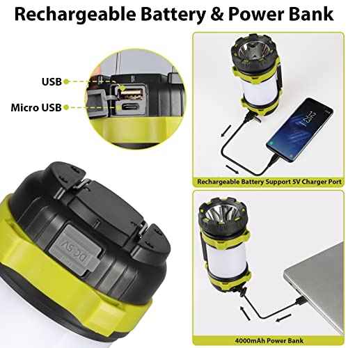 2 Pack Camping Lantern, Outdoor Led Camping Lantern, Rechargeable Flashlights with 1000LM, 6 Modes, 4000mAh Power Bank, IPX5 Waterproof Portable Emergency Camping Light for Hurricane Hiking