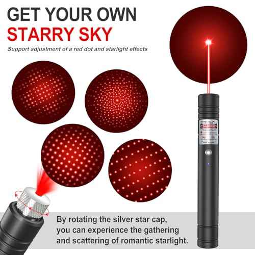 [2 Packs] Red Light Flashlight, Long Distance USB Rechargeable Tactical Beam with Star Cap Adjustable Effect for Outdoor Journeys, Presentations, TV/LED/LCD Screens, and Stargazing