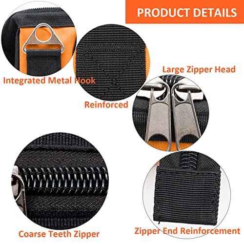 Tool Bag 13 Inch Waterproof Orange Tool Organizer with Wide Mouth and Shoulder Strap for Power and Small Hand Tools Oxford Cloth Fabric(18 Pockets)