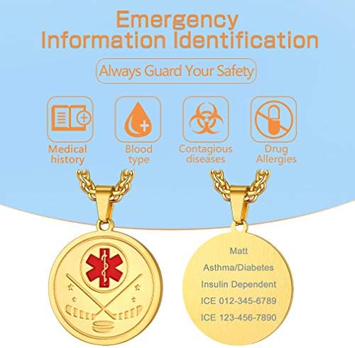 Supcare Medical Alert Necklace for Men Women, Stainless Steel Engraved Medical Emergency Pendant,Customized Medical ID Jewelry(16 Types)