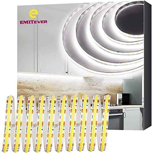 EMITEVER COB LED Strip Lights Cool White, 5000K Tape Light 25ft Premium High Density, DC 24V, 300+Lumens/ft, 3600LEDs/Spool, Ra 90+, 3W/ft, UL Listed 5 Year Warranty (Power Supply Sold Separately)