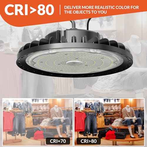 200W LED High Bay Light, 28000LM 110-277V 5000K Shop Garage Light with US Plug 5' Cable IP65 Waterproof UFO Commercial Lighting for Warehouse Barn Garage Workshop Factory Gym, 2 Pack