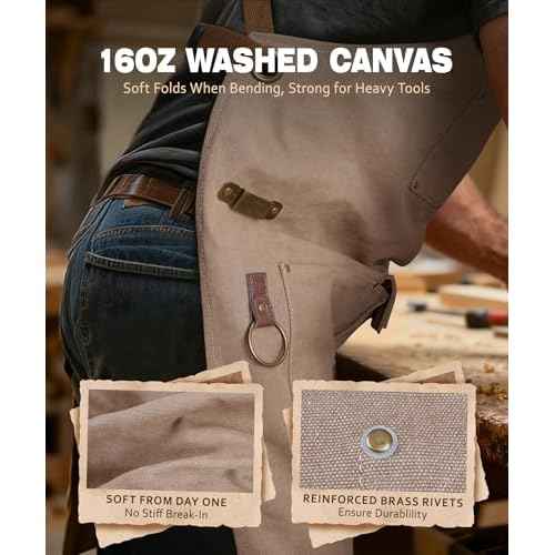 ARCFOX Woodworking Apron for Men - 16oz Soft Washed Canvas with 9 Pockets, Cross-Back Straps & Thick Pads - Adjustable S-XXXL for Mechanics, DIY Crafters - Comfort Focused Tool Apron
