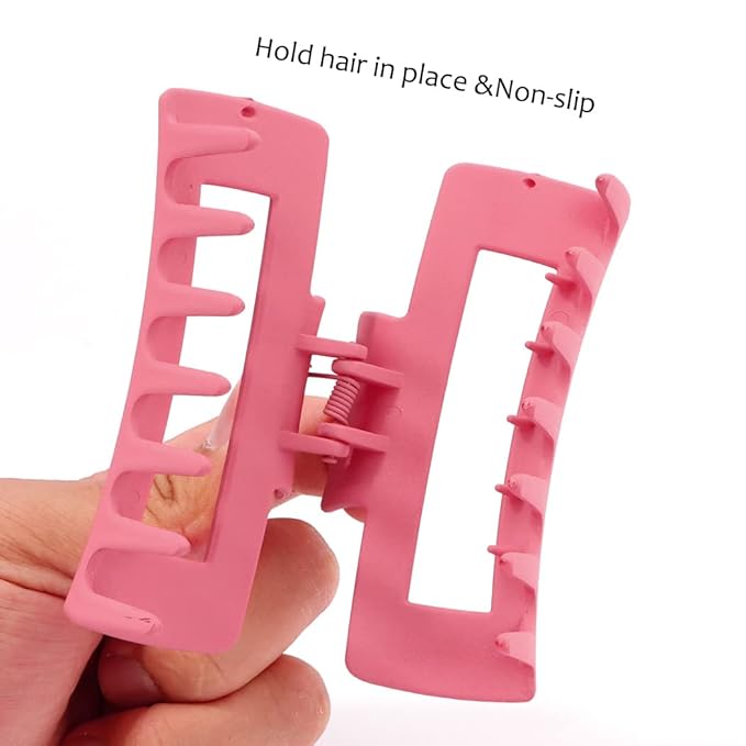 Canitor Pink Hair Clips Set for Women - 4PCS Matte Rectangular Claw Barrettes, Non-Slip Large Clips for Thick Hair, French Design