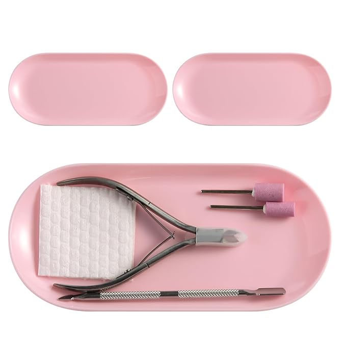 3Pcs Manicure Tools Storage Tray, Oval Plastic Storage Dish Nail Art Accessory Display Trays, Jewelry Rhinestone Organizer Plate, Makeup Cosmetic Nail Decorations Storages PlateÃ¯Â¼ÂPinkÃ¯Â¼Â