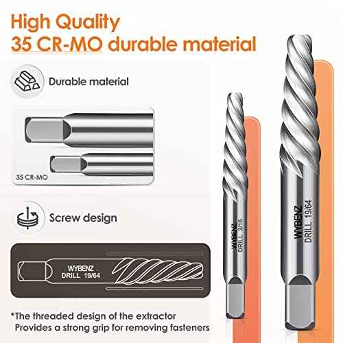 5Pcs Screw Extractor Set Spiral Flute Bolt Extractor Set Cr-MO Easy Out Bolt Extractor Set for Removing Stripped Screws and Broken Bolts
