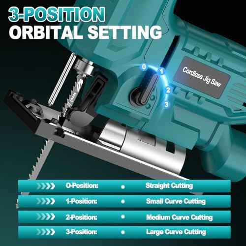Cordless Jig Saw with Battery & Charger, Jigsaw Tool for Makita 18V Battery, with LED Light, Varible Speed, Bevel Angle (0¡Æ-45¡Æ), 3-Position Orbital Jig Saw for Wood PVC Metal Cutting