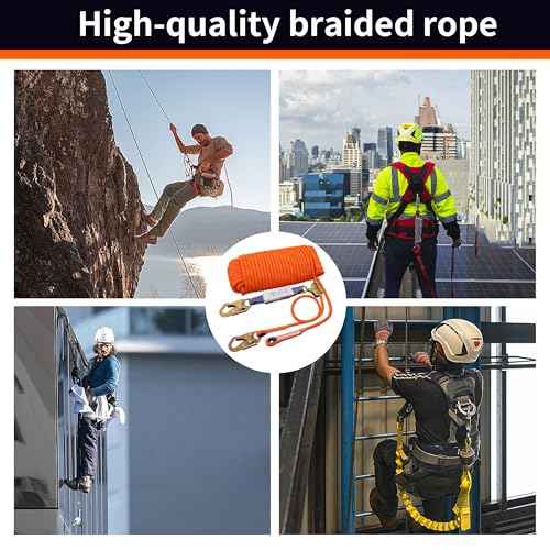 Fall Protection Safety Rope 25ft Heavy Duty Vertical Roofing Grab Snap Hook Shock Absorber Fall Protection Line Kit Restraint System Roofing Safety Equipment(25FT)