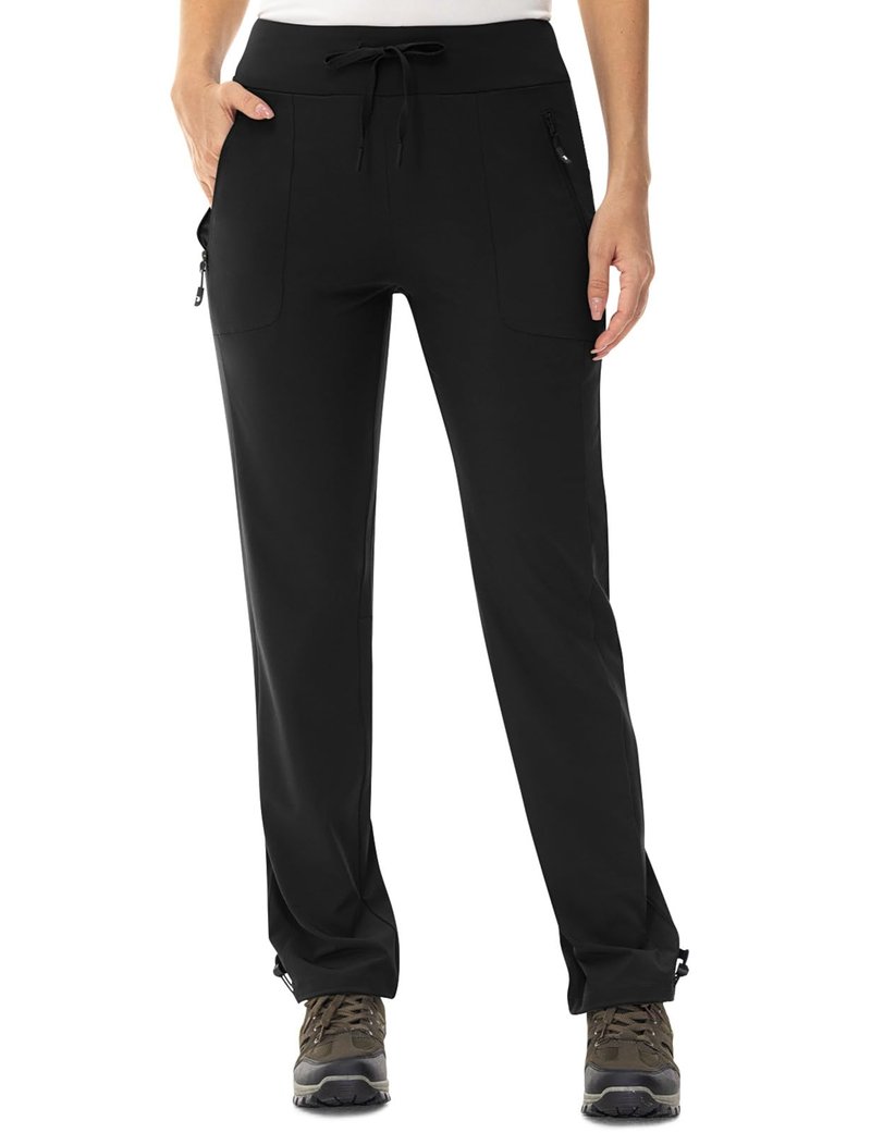 TBMPOY Women's Hiking Pants Lightweight Water Resistant Travel Casual Stretch Quick Dry Work Outdoor Zipper Pockets Black L