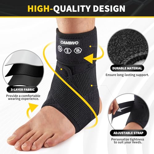 CAMBIVO Ankle Brace for Women & Men, Compression Ankle Support for Sprain & Strain, Achilles Tendonitis, Plantar Fasciitis & Recovery, Ankle Sleeve for Running, Basketball, Football, Daily Use