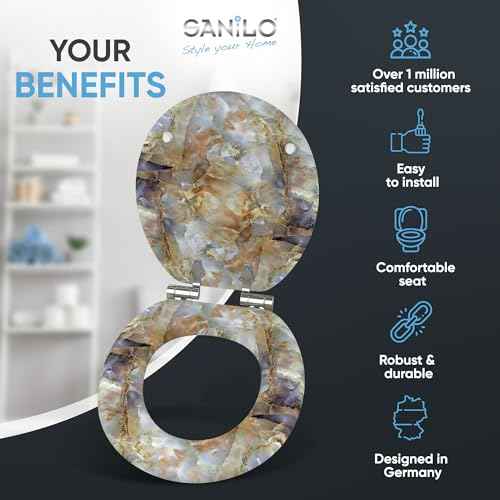 SANILO Wooden Toilet Seat with Soft Close [ROUND] - Decorative, Quiet & Slow Close Molded Wood Seat - With Strong Bumpers & Hinges - Adjustable Fit ? Marble Brown