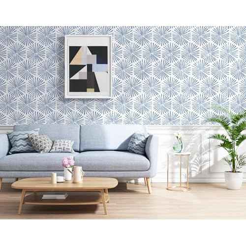 Guvana 17.3''¡¿118'' Peel and Stick Wallpaper Blue and White Wallpaper Modern Geometric Contact Paper for Bathroom Bedroom Striped Self-Adhesive Wall Paper for Cabinets Drawer