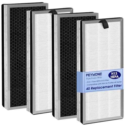 40 Replacement Filter Compatible with MA Air Purifier 40 Series, 3-in-1 High-Efficiency H-13 Grade, Pre-Filter and Activated Carbon, 4 Pack