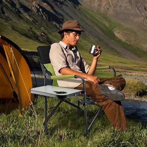 VILLEY Heavy Duty Directors Chair, Folding Camping Chairs, with Cooler Bag Portable Foldable Chair, for Camp Tailgating Lawn Picnic Fishing Beach, Supports 400 LBS, Green