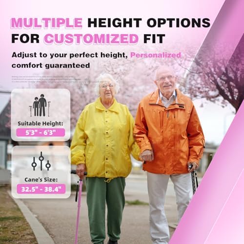 BigAlex Folding Walking Cane with LED Light, Lightweight Adjustable Canes for Women & Men, Free Standing Canes, Pivot Tip, Adjustable Travel Walking Aids with Carry Bag for Seniors Balance & Stability