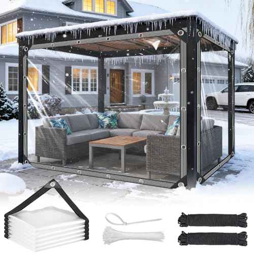 Clear Tarp with Grommets 6x12ft Clear Tarps Heavy Duty Waterproof 14 Mil Thickened PVC Tear-Resistant Reinforced Edges Clear Plastic Vinyl Tarp for Patio Chicken Coop Cover Greenhouse Plant Enclosure