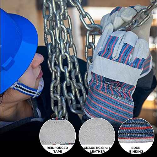 SAFE HANDLER Work Leather Gloves with Cool Cotton Lined Backing Lightweight & Versatile Split Leather Safety Cuff Work Gloves