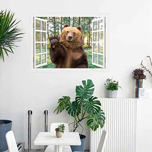 Bear Wall Sticker Decal Peel and Stick Brown Bear Window View Wall Mural Sticker for Bedroom Living Room Kids Boys Room Dorm Decor