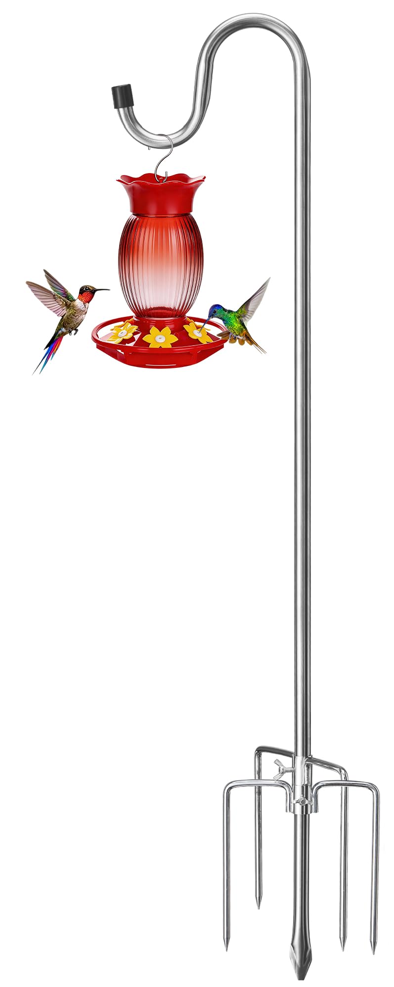 COCONUT 78 Inch Shepherds Hook for Bird Feeder, 5/8 Inch Width Heavy Duty Adjustable Outdoor Shepherd Hooks with 5-Prong Base for Lanterns Planting Hanger Weddings Decor, Silver