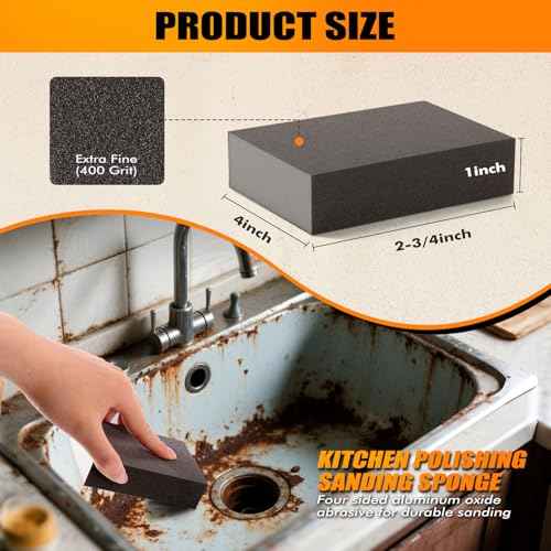 Extra Fine (400 Grit) Manual Sanding Sponge Sheet Kitchen Polishing Grinding Abrasive Sponge Block 4-Inch, 4-Pack