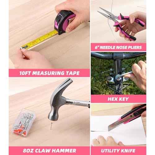 147 Piece Pink Power Drill Drivers Tool Set with 12V Cordless Drill, Professional Household Home Tools Kit Set, DIY Pink Electric Drill Cordless Hand Tool Box for Women