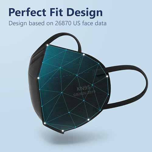 Funight KN95 Face Mask 5-Ply Breathable Filter Efficiency¡Ã95% Protective Cup Dust Disposable Masks Against PM2.5 Black 100 Pack