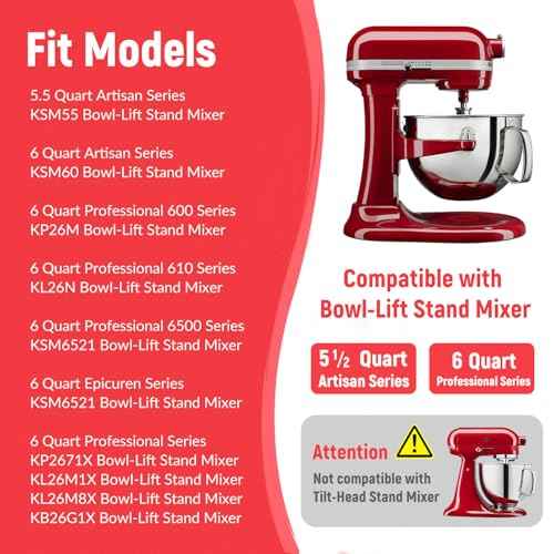 Kitchen Mixers Accessories for KitchenAid Mixer, 6 QT Dough Hook K256WW Wire Whip and Flat Blade Paddle Stainless Steel Attachments for Kitchen aid 5.5-6 Quart Tilt-Head Aid Stand Mixer