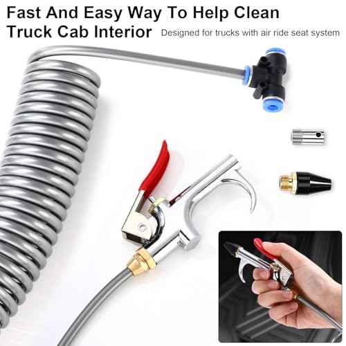 4 Set Heavy Duty Truck Air Seat Blow Gun Air Duster Blow Gun with 2 Interchangeable Nozzle Tips 1/4 Inch NPT X 11.5 Feet Nylon Hose Dust Cleaner for Truck Cab(Conventional)
