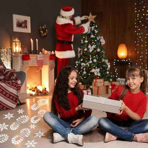 DIYASY 9 Pcs Christmas Santa Footprint Stencils, Reusable Snowflake Stencils for Painting Large Crafts Stencil Elf Foot Print Templates Holiday Xmas Decorations