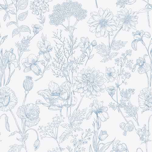EeeComing Floral Peel and Sick Wallpaper Boho Contact Paper Modern White and Blue Peel and Stick Wall Paper Removable Self Adhesive Wallpaper for Bedroom Bathroom Cabinets Vinyl Roll 17.3¡±X118.1¡±