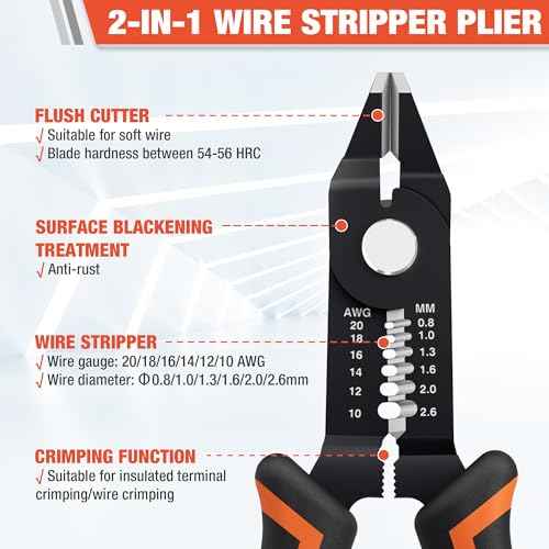 ValueMax Wire Stripper and Cutters, 10-22 AWG Wire Stripper Tool, 6-inch Flush Cutters with Safety Lock and Curved Bevel Design, Suitable for Electronics, Jewelry, 3D Printing, and Crafts