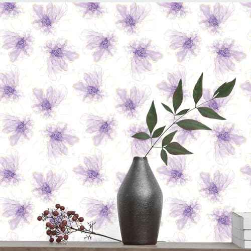 Floral Wallpaper Peel and Stick Boho Contact Paper Self Adhesive Removable Renter Friendly Purple Flower Wallpaper 17.7"x78"