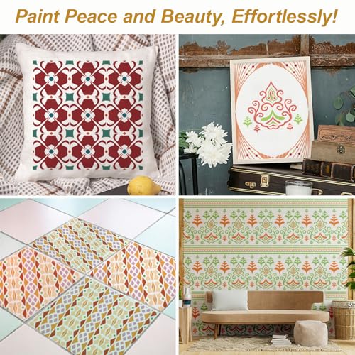 Wall Stencils for Painting Large Pattern, 4PCS 12 Inch Reusable Stencils for Crafts, Exquisite Mandala Designs for Wall Furniture Home Decor, DIY Art Projects