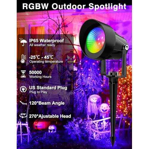 Spot Lights Outdoor, Smart RGBW LED Color Changing Landscape Lighting with APP and Remote Control, Music Mode, DIY Scenes, Timing, IP65 Waterproof Spotlight Plug in for Yard Garden, 4 Pack