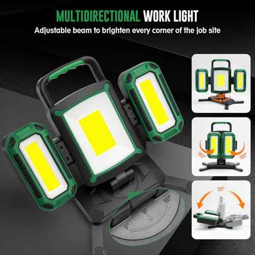 50W 5000LM Rechargeable Work Light, 3-in-1 Magnetic Work Light with Detachable 2 Floodlights, 9 Modes, Foldable&360¡Æ Rotatable IP65 Portable LED Worklight with Hooks for Jobsite Garage Car Repairing
