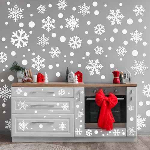 Zhanmai 200 Pcs/ 10 Sheets Christmas Snowflakes Wall Decals Snowflakes Window Clings White Snowflake Sticker Peel and Stick Wall Ornament for Winter Removable Xmas Holiday Craft Party Supplies Decor