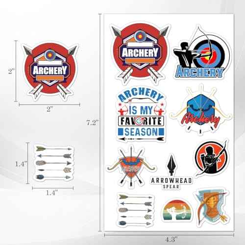 50 Pack Pcs Archery Stickers for Water Bottles Waterproof Vinyl Laptop Luggage Scrapbooking Funny Sports Sticker Packs Set Bulk Adults Teens Students Boys Aesthetic Small Decals