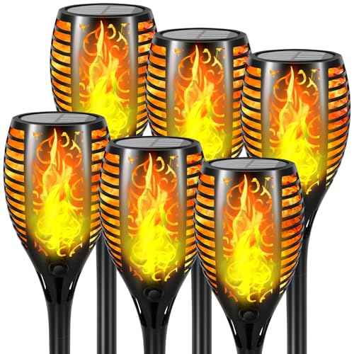 Upgraded Larger Solar Lights Outdoor - 6 Pack 51 LED Solar Torch Lights with Flickering Flame for Garden Decor Higher 23" Yard Lighting Waterproof Tiki Torches for Outside Lawn Patio Pathway