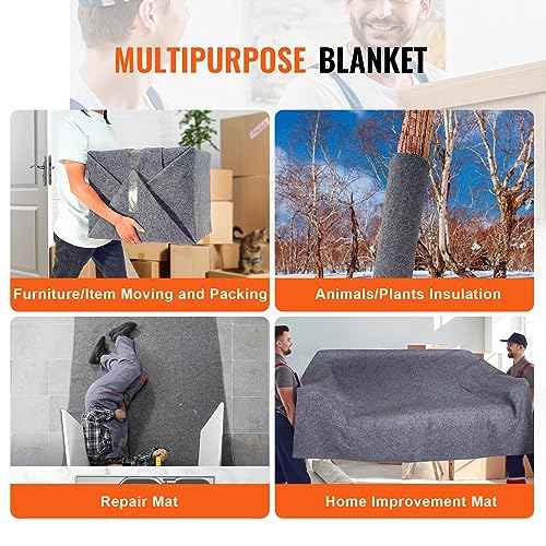 VEVOR Moving Blankets, 72" x 54", 21 lbs/dz Weight, 12 Packs, Professional Recycled Cotton Packing Blanket, Large Heavy Duty Shipping Mover Pads Perfect for Protecting Furniture, Floors, Appliances