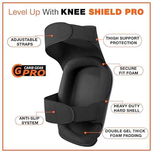 CARIB GEAR PRO USA Work Knee Pads for Men and Women Heavy Duty Gel Construction Knee Pads with Anti Slip Straps for Flooring Tiling Gardening Includes Leather Gloves and Safety Glasses