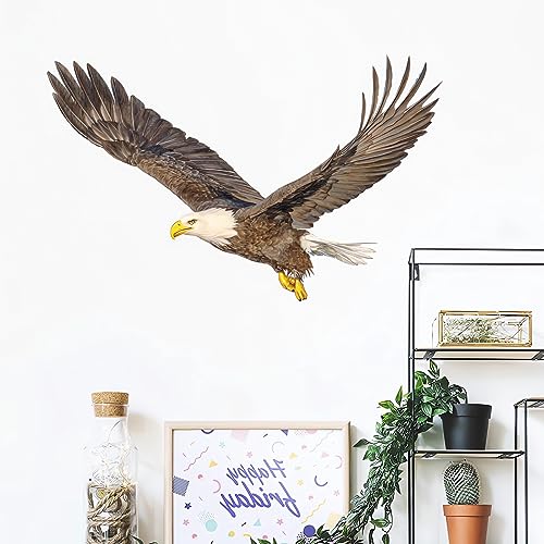 Bald Eagle Wall Stickers, sacinora Bird Animal Wall Decals Removable Vinyl Peel and Stick for Nursery Living Room Bedroom Children's Room Playroom Sofa TV Background Art Decorations