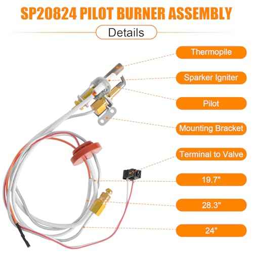 SP20824 Pilot Burner Assembly Kit Replacement SP20754,SP21058,SP21059,SP20800, Compatible for Rheem Ruud and Richmond Water Heater Parts, NG with LP Orifice