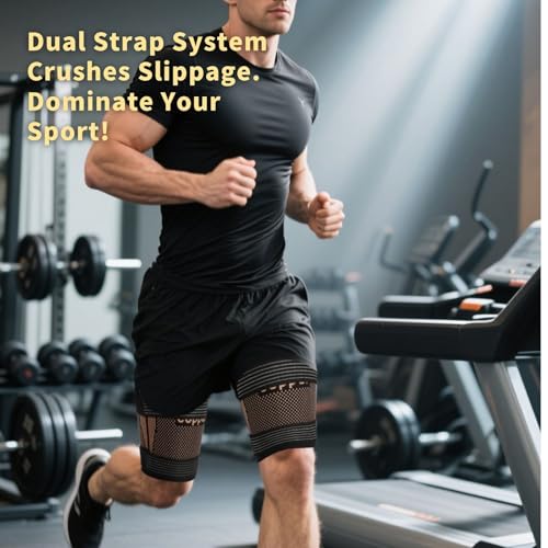 Hamstring Compression Sleeves with Adjustable Straps - Copper Infused Thigh Sleeve Support for Running Recovery & Sports - Thigh Brace for Men & Women