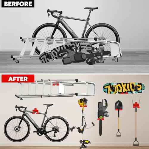 Garage Organization Weedeater Hanger Garage Organizer Trimmer Rack, Wall Mount Garden Tool Organizer Heavy Duty Tool Hangers for Hedge Trimmer, Chainsaw and Leaf Blower (2 Pack, Red)