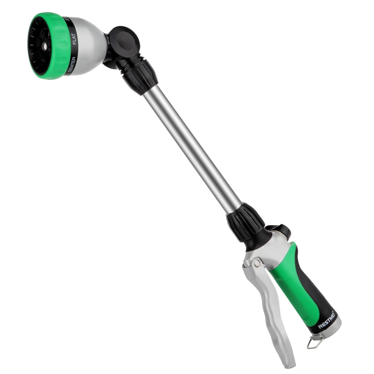 RESTMO Metal Watering Wand, Heavy Duty Garden Hose Wand with 180Â° Swivel Ratcheting Head, 16-Inch Hose Nozzle Sprayer with 7 Spray Patterns and Flow Control, Ideal to Water Hanging Baskets and Shrubs