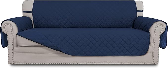 Easy-Going Reversible Couch Cover for 3 Cushion Couch Sofa Cover for Dogs Water Resistant Furniture Protector Cover with Foam Sticks Elastic Straps for Pet Cat (Sofa, Navy/Navy)