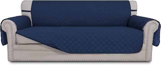 Easy-Going Reversible Oversized Couch Cover for 3 Cushion Couch Sofa Cover for Dogs Water Resistant Furniture Protector Cover with Foam Sticks for Pet Cat (Oversized Sofa, Navy/Navy)