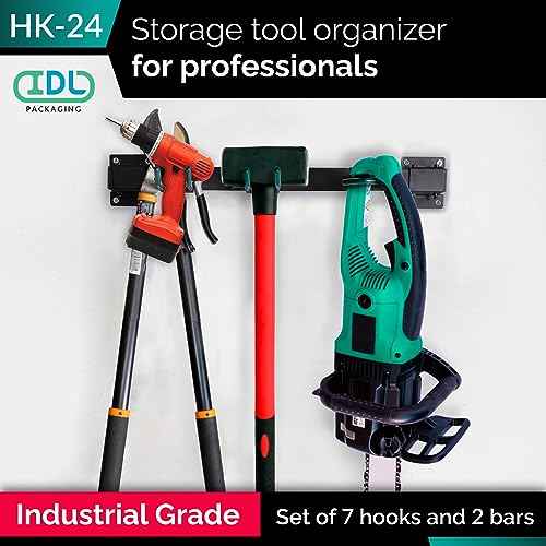 IDL Packaging Industrial Grade 48" Garage Tool Organizer with 6 Hooks and 1 Cart/Bike Rack, 500 lbs Total Holding Weight - for Repair Shops, Warehouses, Storages, and Garages