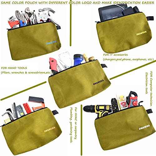 5 Pack 20 oz Canvas Tool Zipper Bags - Heavy Duty Utility Tool Pouch - Water Resistant Multi-Purpose Organizer Tote Bags 12.75 X 8 X 2.25 inch Spacious Storage Pouches with Dependable YKK Zippers