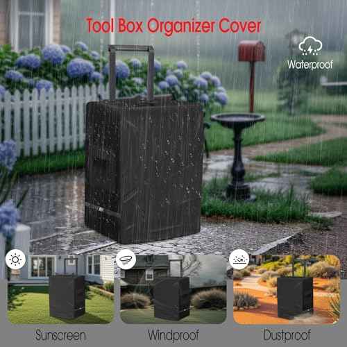 Tool Box Cover for Keter Stack-n-Roll Modular Tools Organizer Stackable 3PC Rolling Tool Box System with Wheels, 600D Waterproof Tool Chest Organizer Cover, Black, Cover Only
